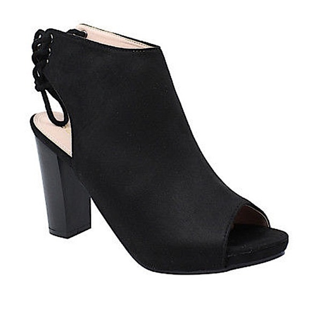 - Beston Black Suede Lace-Back Peep Toe Open Heel Booties SZ 8! NEW!